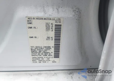 2016 Nissan Altima 2.5 Sr from USA, damaged, VIN 1N4AL3AP4GC155111